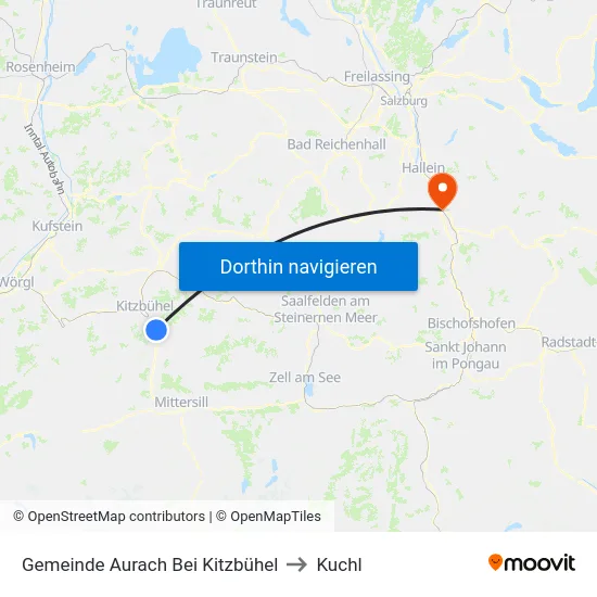 Gemeinde Aurach Bei Kitzbühel to Kuchl map