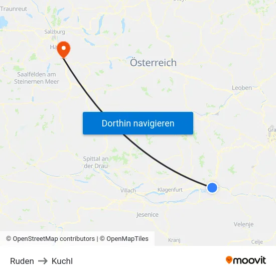 Ruden to Kuchl map