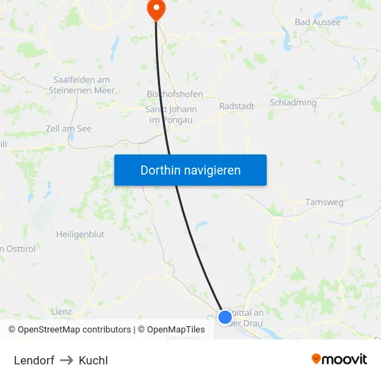 Lendorf to Kuchl map