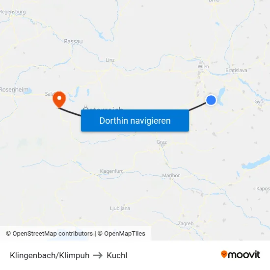 Klingenbach/Klimpuh to Kuchl map