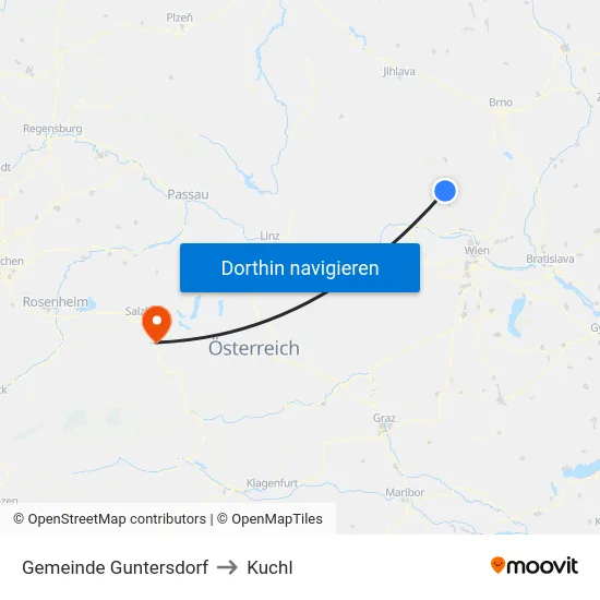 Gemeinde Guntersdorf to Kuchl map