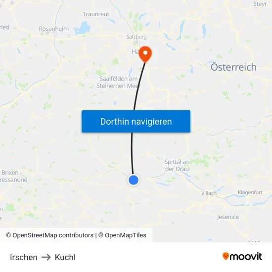 Irschen to Kuchl map