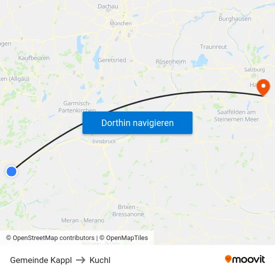 Gemeinde Kappl to Kuchl map