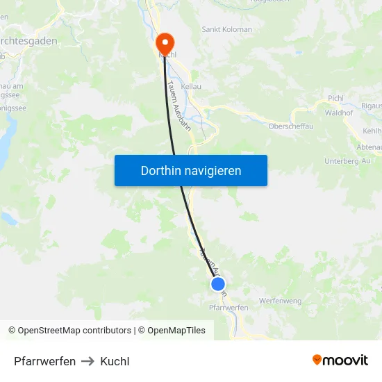 Pfarrwerfen to Kuchl map