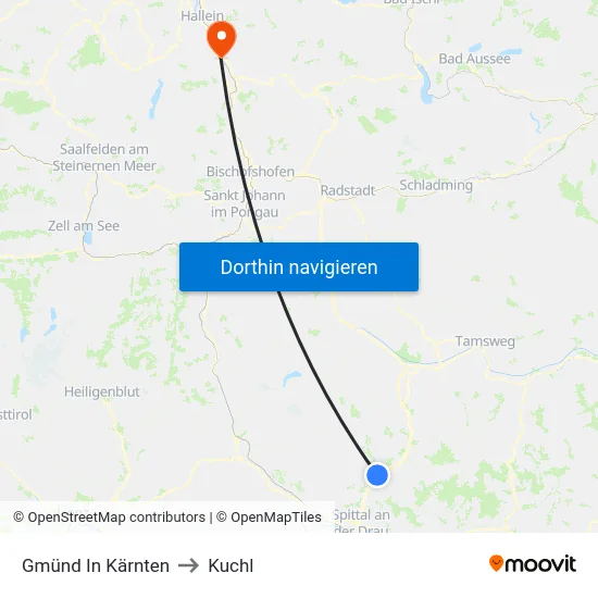 Gmünd In Kärnten to Kuchl map