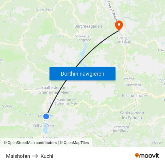Maishofen to Kuchl map