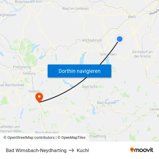 Bad Wimsbach-Neydharting to Kuchl map