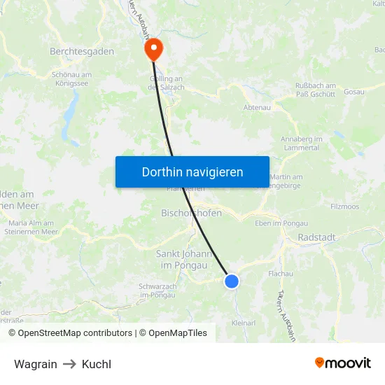 Wagrain to Kuchl map