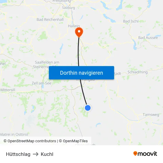 Hüttschlag to Kuchl map
