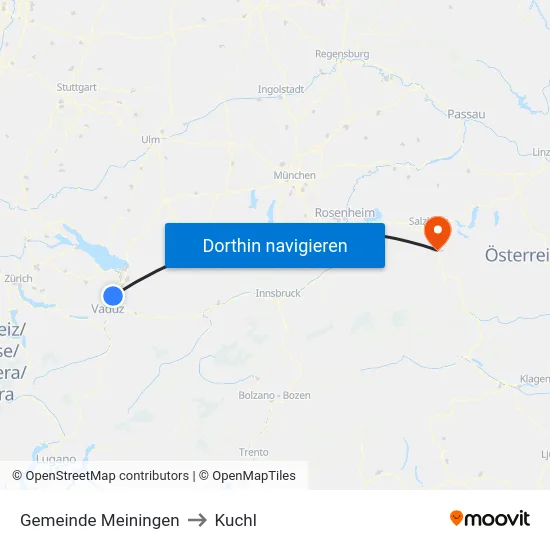 Gemeinde Meiningen to Kuchl map