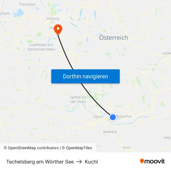 Techelsberg am Wörther See to Kuchl map