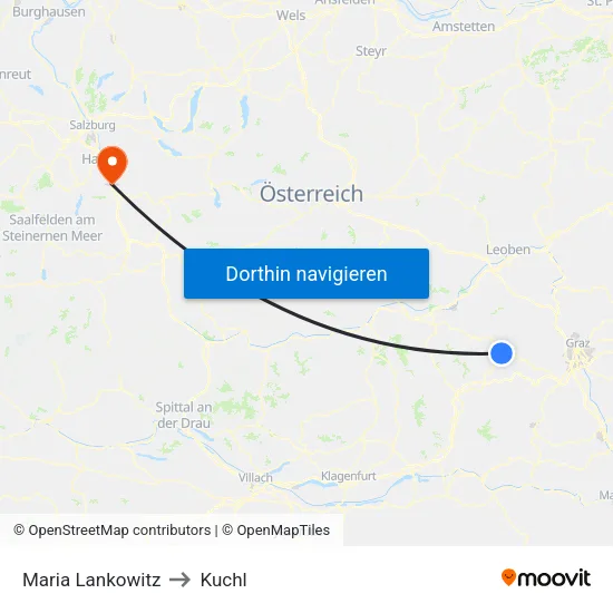 Maria Lankowitz to Kuchl map