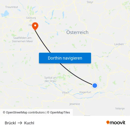 Brückl to Kuchl map