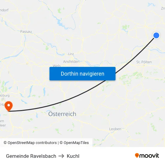 Gemeinde Ravelsbach to Kuchl map