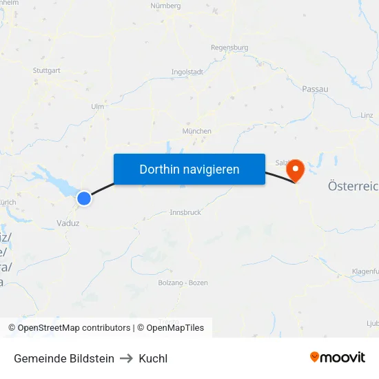 Gemeinde Bildstein to Kuchl map