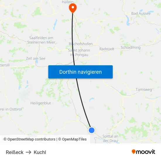 Reißeck to Kuchl map