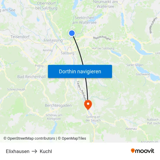 Elixhausen to Kuchl map