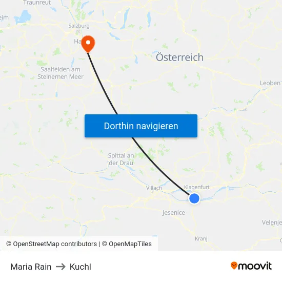 Maria Rain to Kuchl map