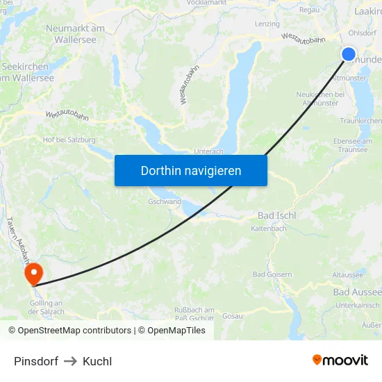 Pinsdorf to Kuchl map