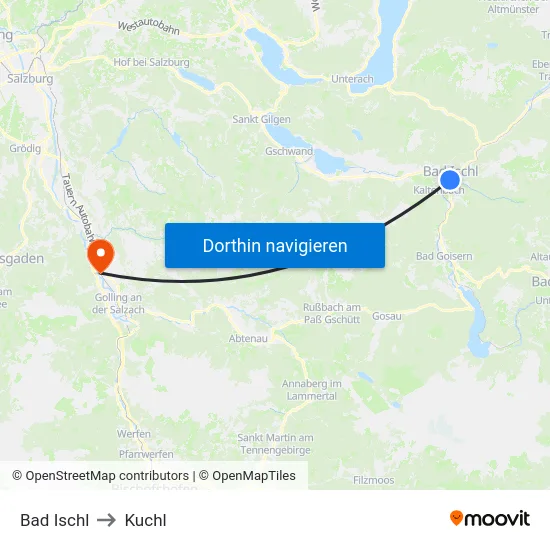 Bad Ischl to Kuchl map