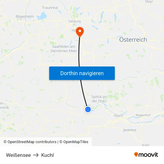 Weißensee to Kuchl map