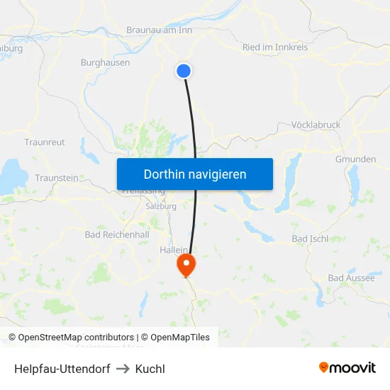 Helpfau-Uttendorf to Kuchl map