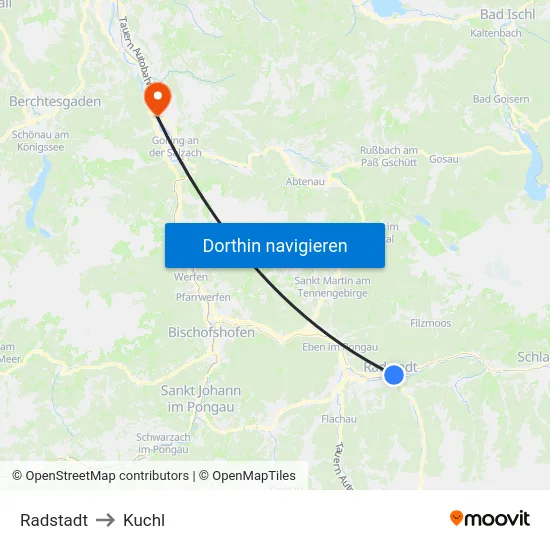 Radstadt to Kuchl map