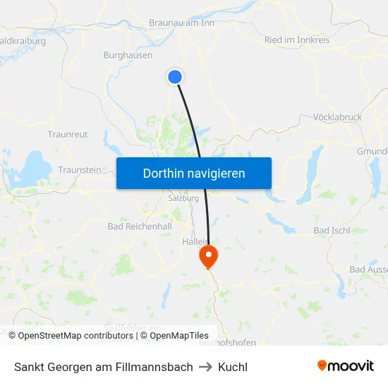 Sankt Georgen am Fillmannsbach to Kuchl map