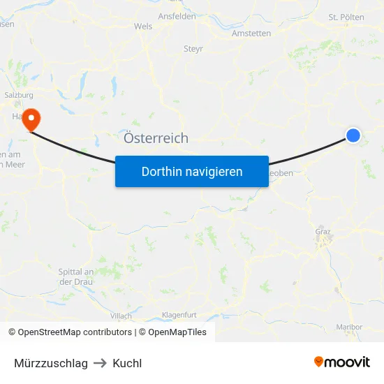Mürzzuschlag to Kuchl map
