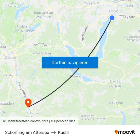 Schörfling am Attersee to Kuchl map