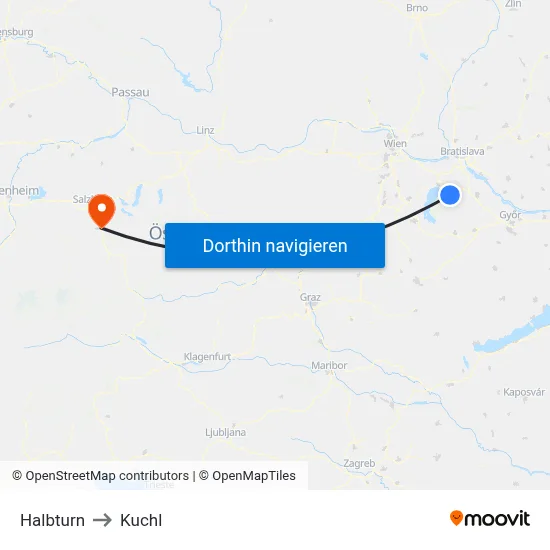 Halbturn to Kuchl map