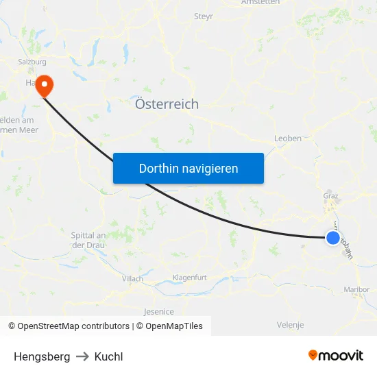 Hengsberg to Kuchl map