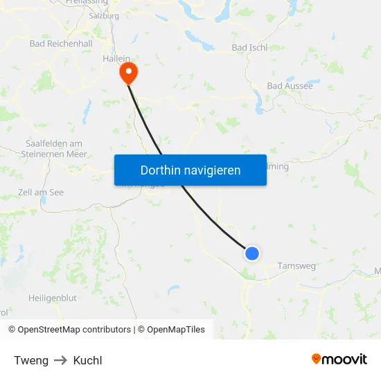 Tweng to Kuchl map