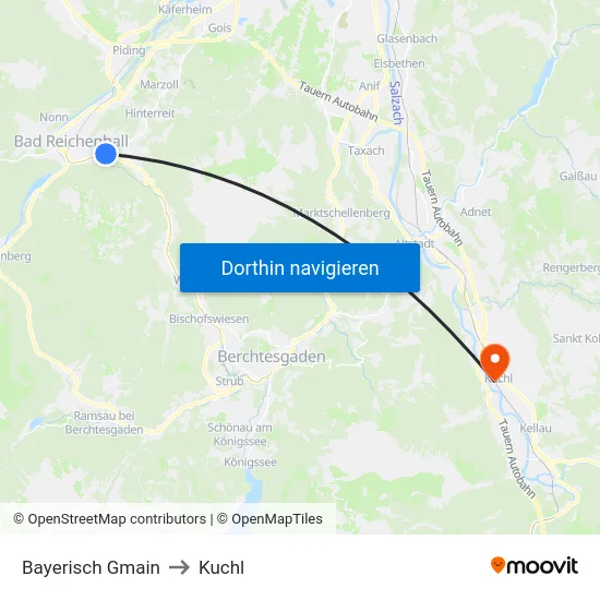 Bayerisch Gmain to Kuchl map
