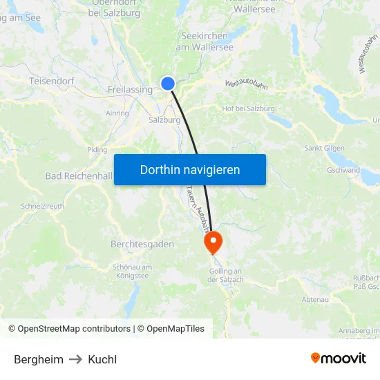 Bergheim to Kuchl map