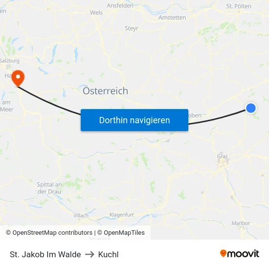 St. Jakob Im Walde to Kuchl map