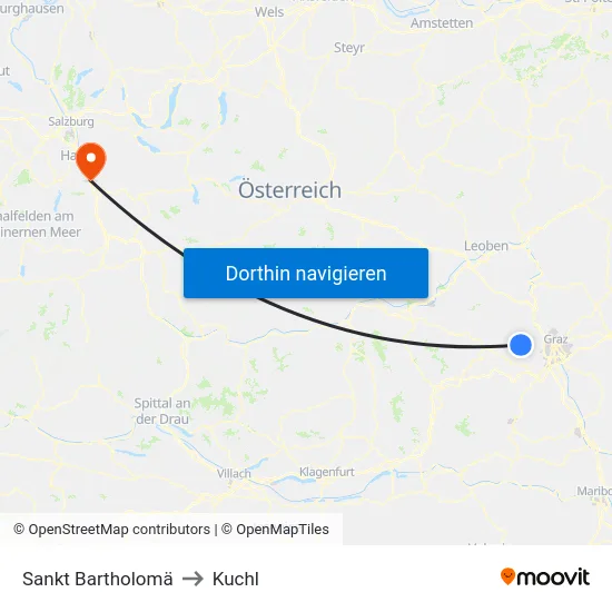 Sankt Bartholomä to Kuchl map