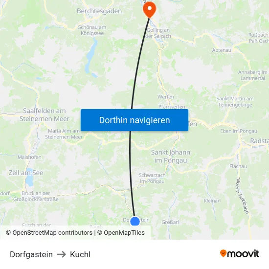 Dorfgastein to Kuchl map