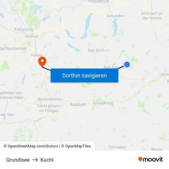 Grundlsee to Kuchl map