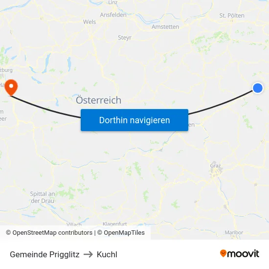 Gemeinde Prigglitz to Kuchl map