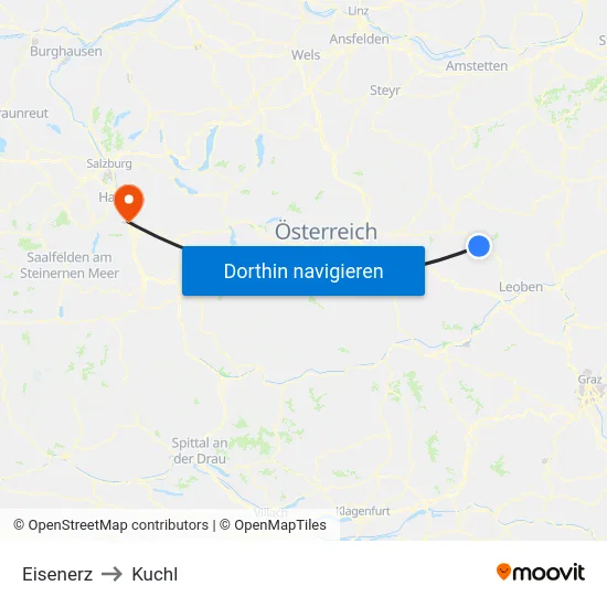 Eisenerz to Kuchl map