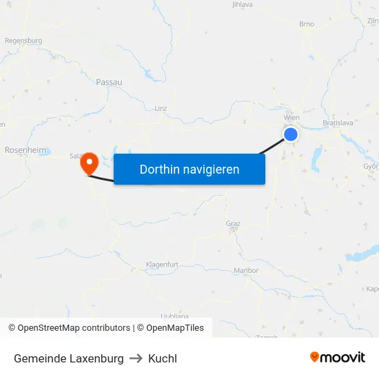 Gemeinde Laxenburg to Kuchl map