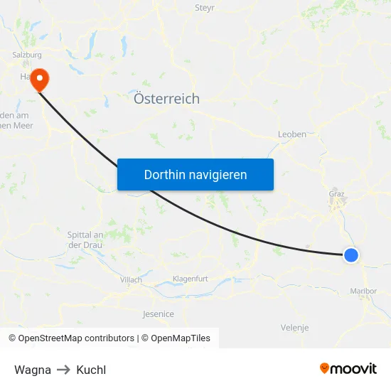 Wagna to Kuchl map