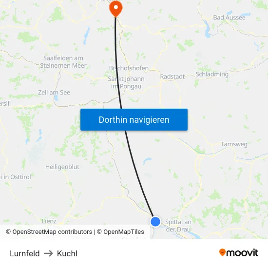 Lurnfeld to Kuchl map