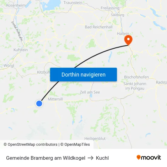 Gemeinde Bramberg am Wildkogel to Kuchl map