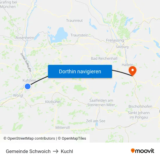 Gemeinde Schwoich to Kuchl map