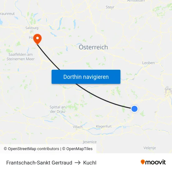 Frantschach-Sankt Gertraud to Kuchl map