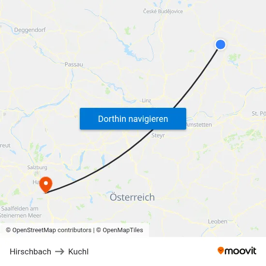 Hirschbach to Kuchl map