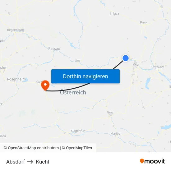 Absdorf to Kuchl map