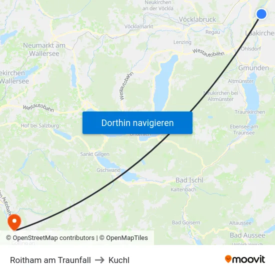 Roitham am Traunfall to Kuchl map